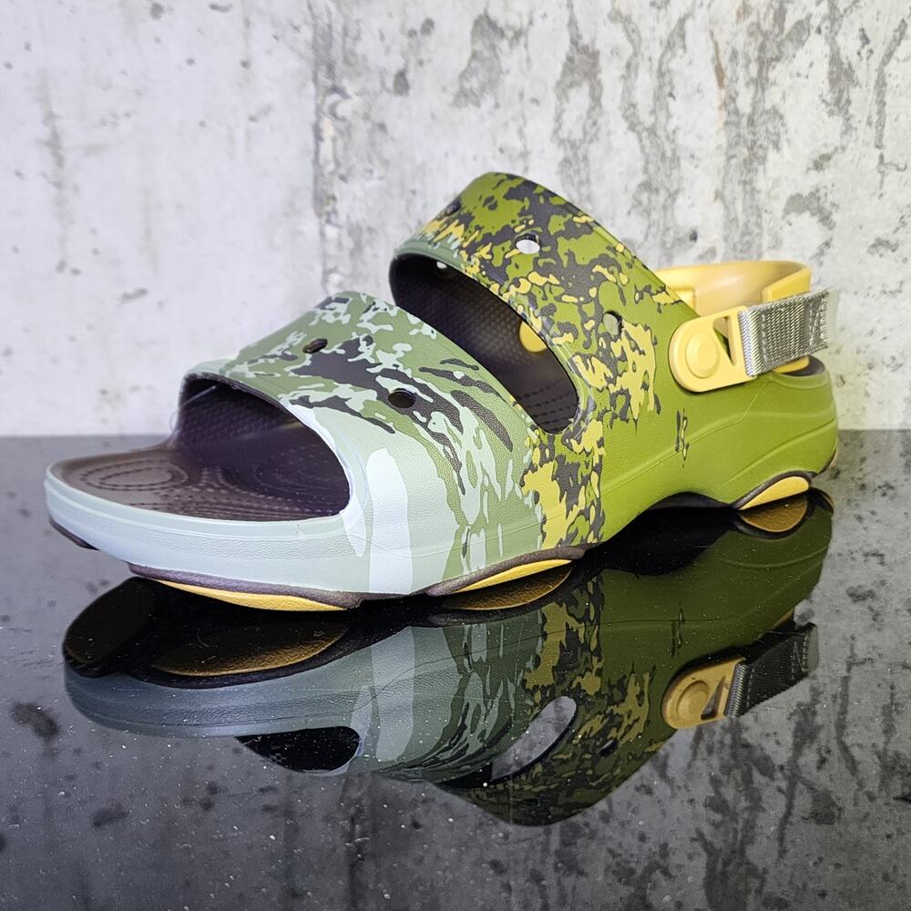 New Crocs All-Terrain Camouflage Sandals, size 12.